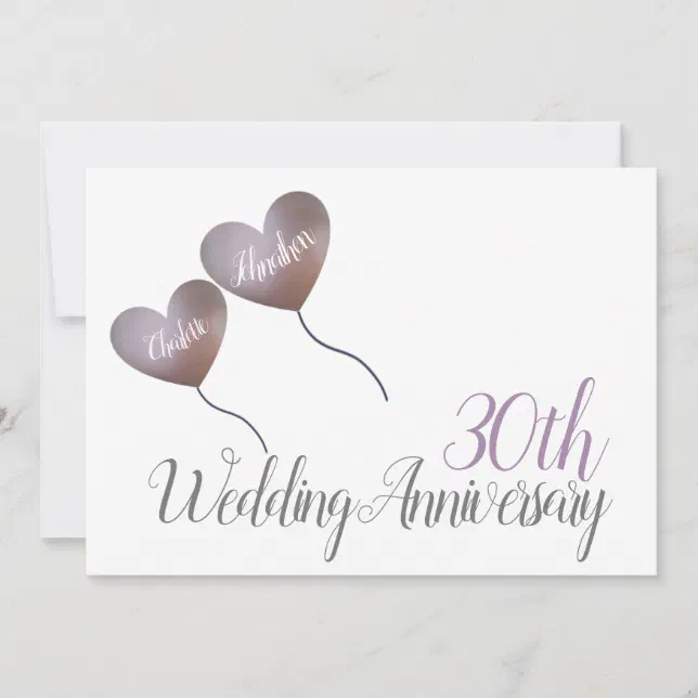 30th Pearl Wedding Anniversary heart balloon Invitation | Zazzle