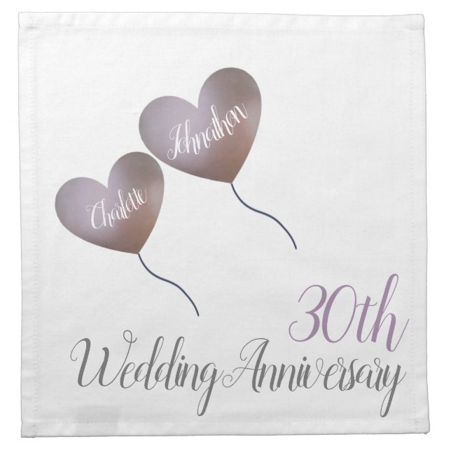 30th pearl wedding anniversary heart balloons cloth napkin (Front)