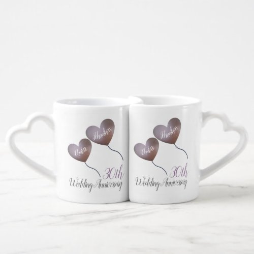 30th pearl wedding anniversary heart balloons coffee mug set