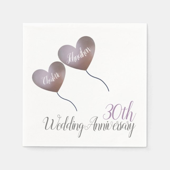 30th pearl wedding anniversary heart balloons napkins (Front)