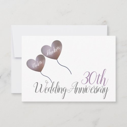 30th pearl wedding anniversary heart balloons RSVP card