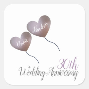 30th pearl wedding anniversary heart balloons square sticker