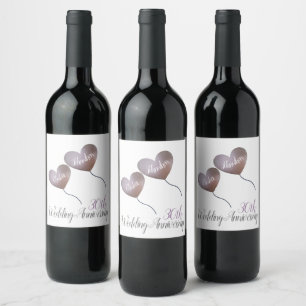 30th pearl wedding anniversary heart balloons wine label
