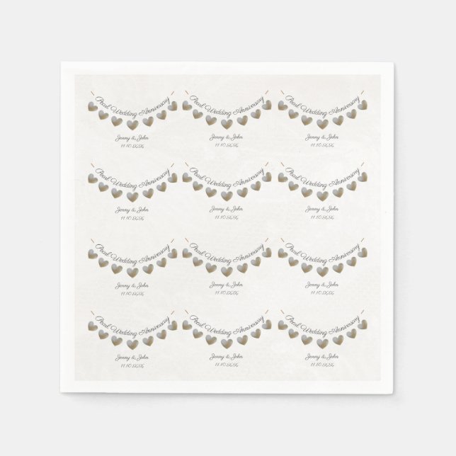30th pearl wedding anniversary heart bunting napkins (Front)