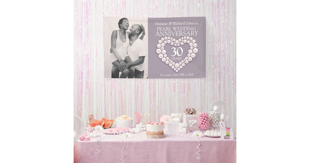 30th pearl wedding anniversary heart photo banner | Zazzle
