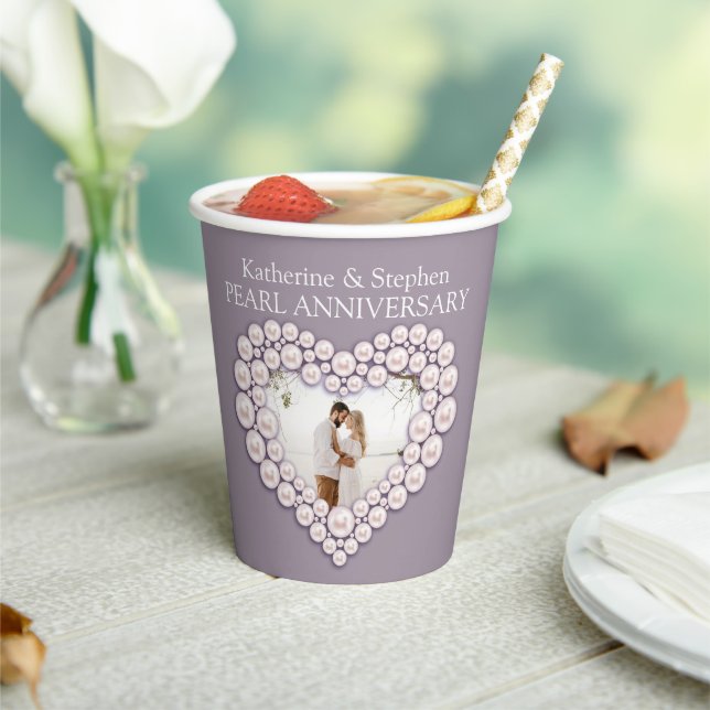 30th Pearl Wedding anniversary heart photo Paper Cups (Insitu)