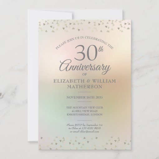 30th Pearl Wedding Anniversary Hearts Confetti Invitation | Zazzle