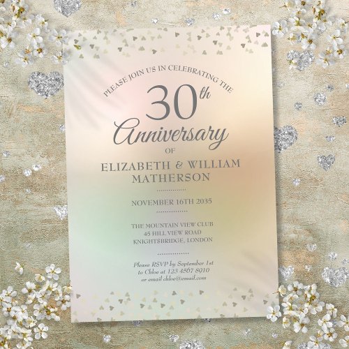 30th Pearl Wedding Anniversary Hearts Confetti Invitation