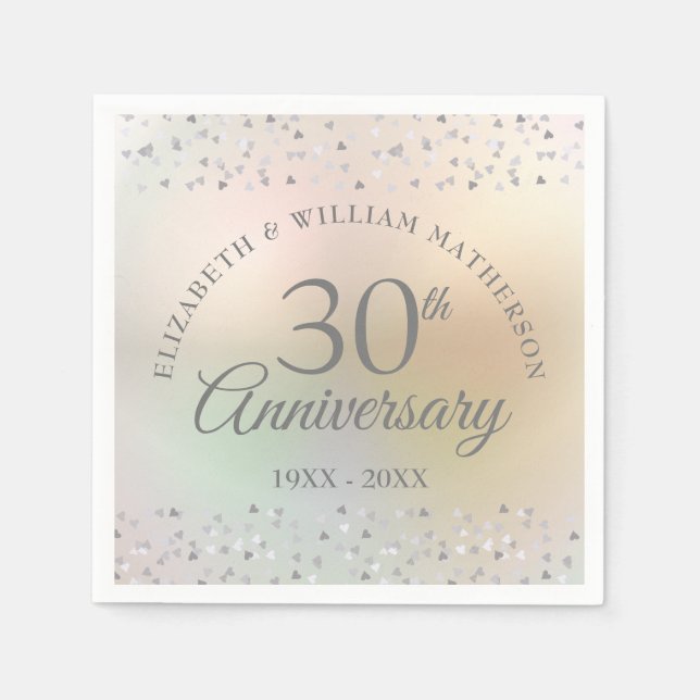 30th Pearl Wedding Anniversary Hearts Confetti Napkins (Front)
