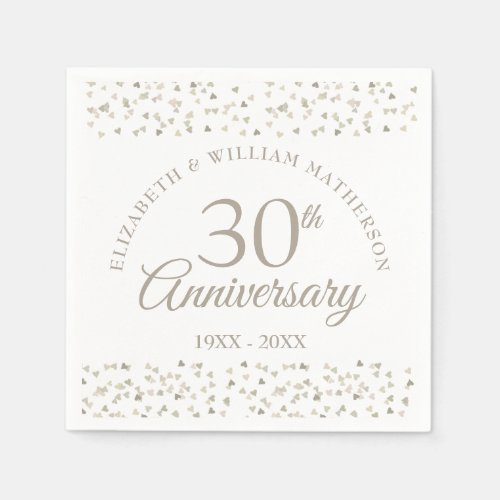 30th Pearl Wedding Anniversary Hearts Confetti  Napkins