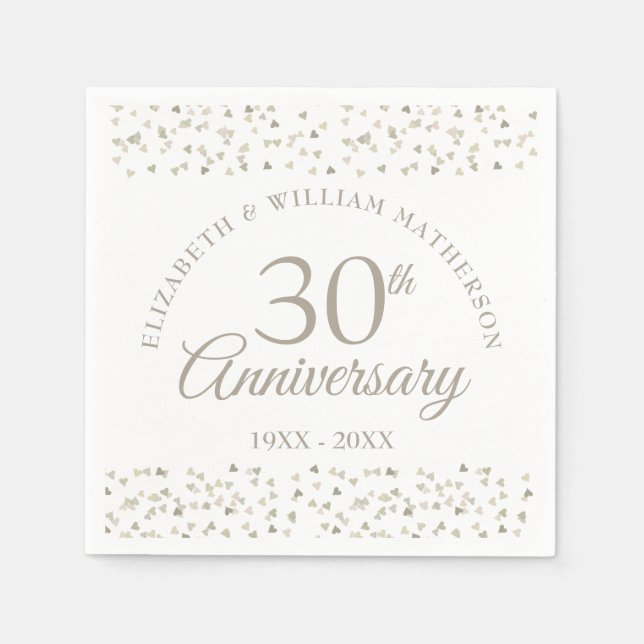 30th Pearl Wedding Anniversary Hearts Confetti  Napkins (Front)