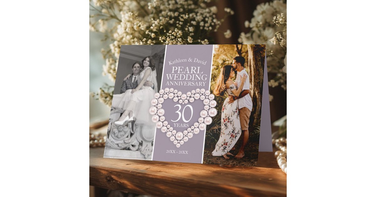 30th pearl wedding anniversary now and then photo card | Zazzle