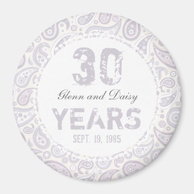 30th Pearl Wedding Anniversary Paisley Pattern Magnet (Front)