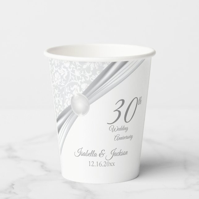 30th Pearl Wedding Anniversary  Paper Cups (Back)