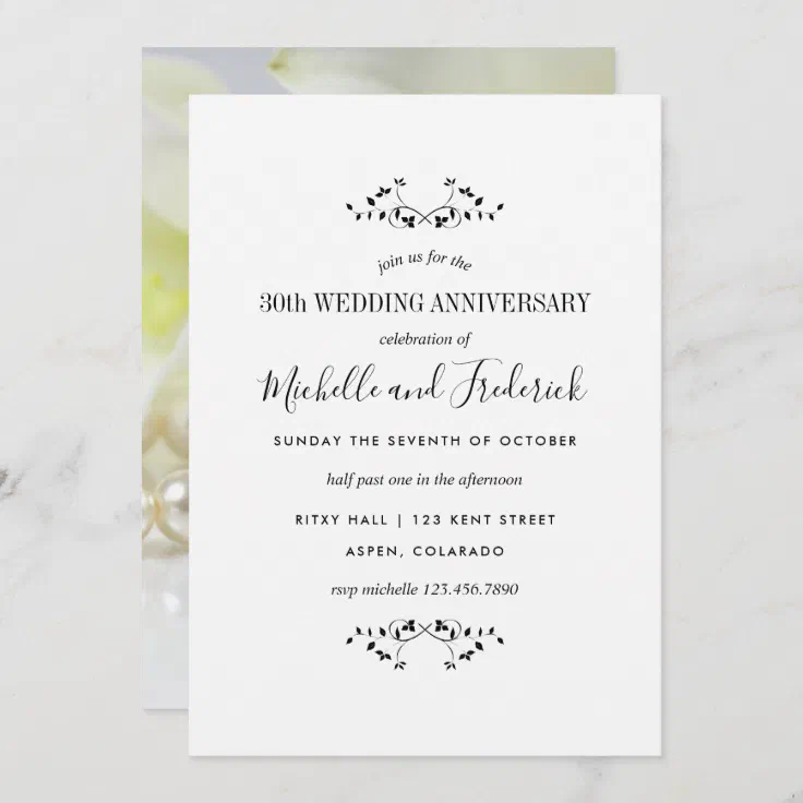 Personalised Pearl Wedding 30th Anniversary Invitations Design Code: PWA 007 Pack of 52 