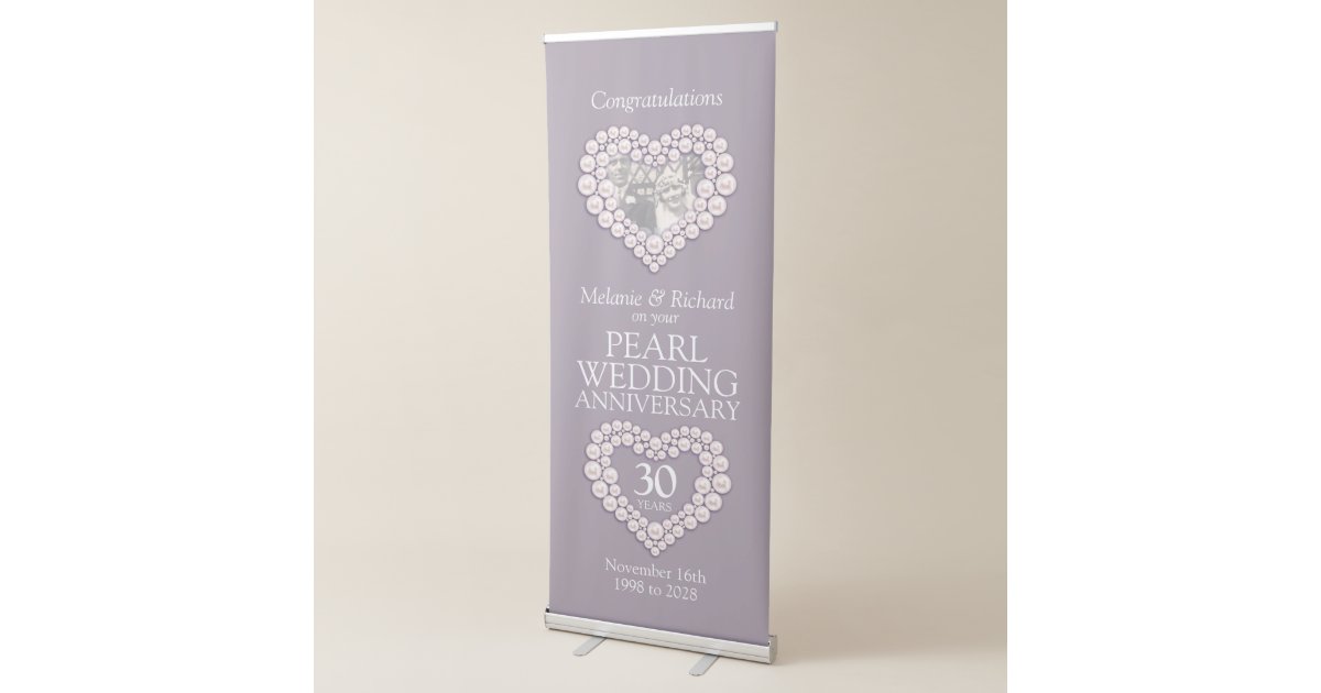 30th pearl wedding anniversary photo heart retractable banner | Zazzle