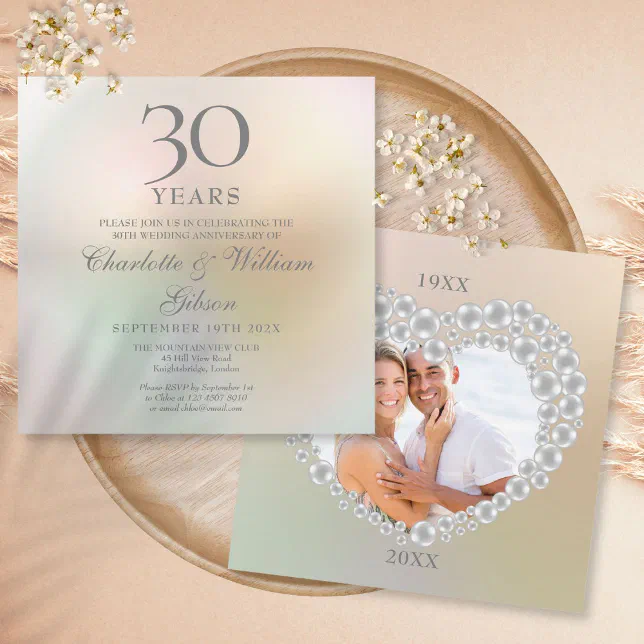 30th Pearl Wedding Anniversary Photo Square Invita Invitation | Zazzle