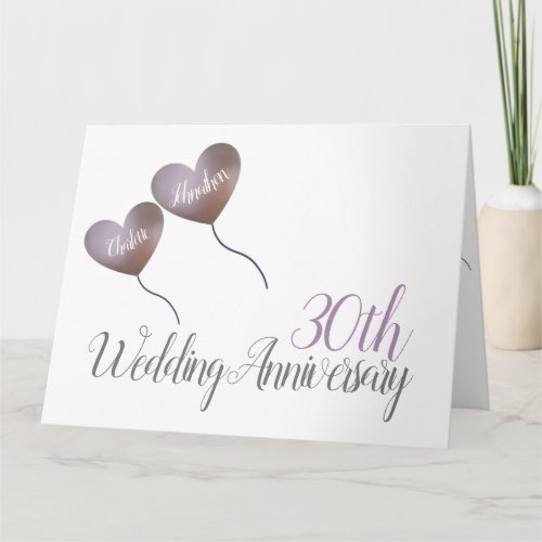 30th Pearl Wedding Anniversary purple balloon Card