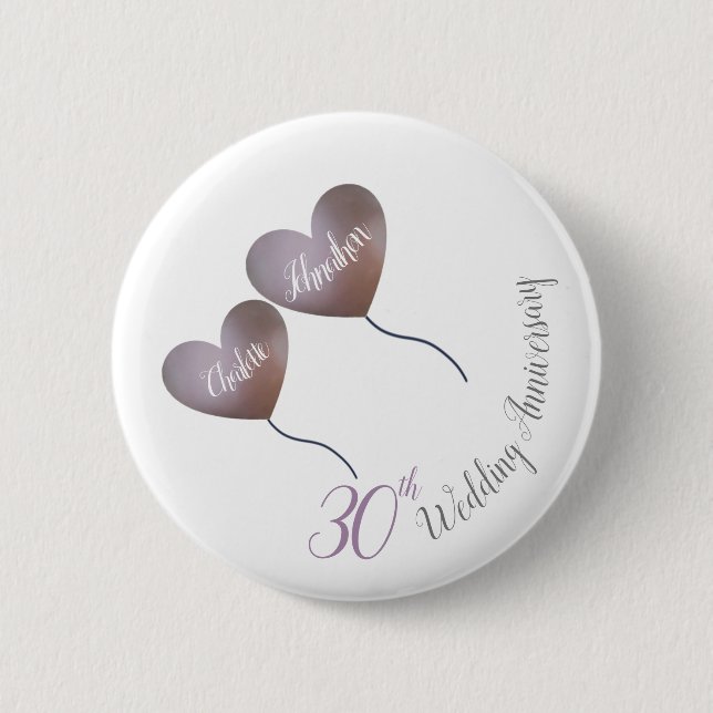 30th Pearl wedding anniversary purple balloons Button (Front)