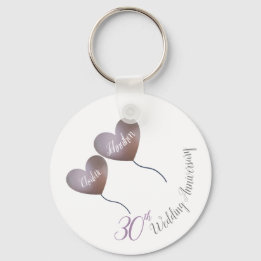 30th Pearl wedding anniversary purple balloons Keychain
