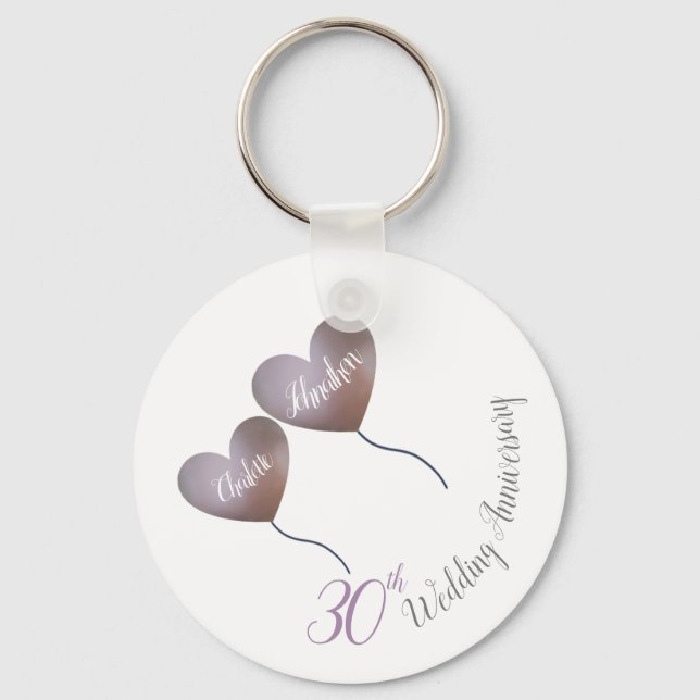 30th Pearl wedding anniversary purple balloons Keychain (Front)