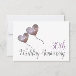 30th Pearl wedding anniversary purple heart Thank You Card