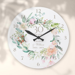 30th Pearl Wedding Anniversary Roses Floral Large Clock