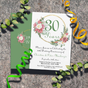 30th Pearl Wedding Anniversary Roses Gold Frame Invitation