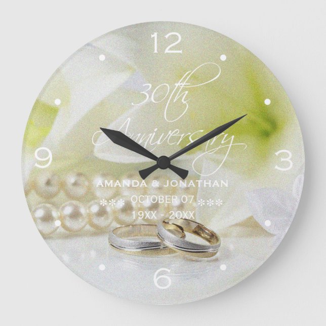 30th Pearl Wedding Anniversary St.Joseph Lily Large Clock (Front)
