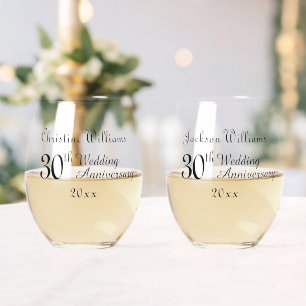 30th Pearl Wedding Anniversary  Stemless Wine Glass