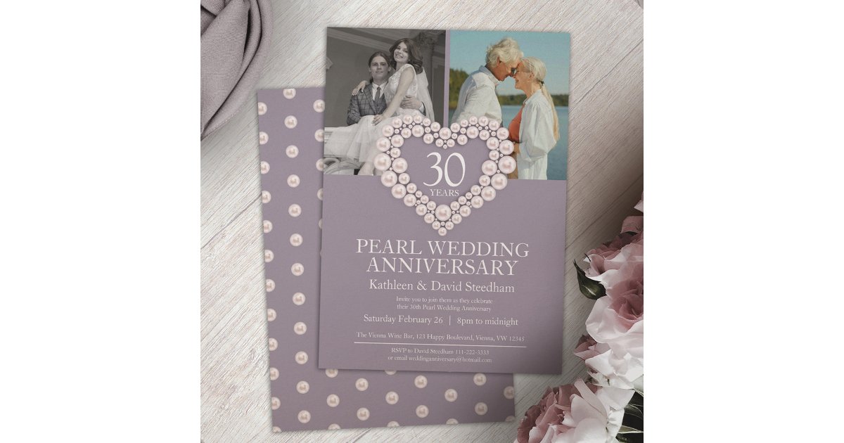 30th Pearl Wedding Anniversary vertical photo Invitation | Zazzle