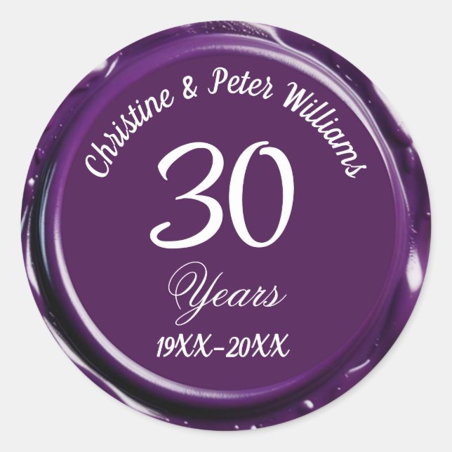 30th Pearl Wedding Mauve Purple Wax Seal Sticker (Front)
