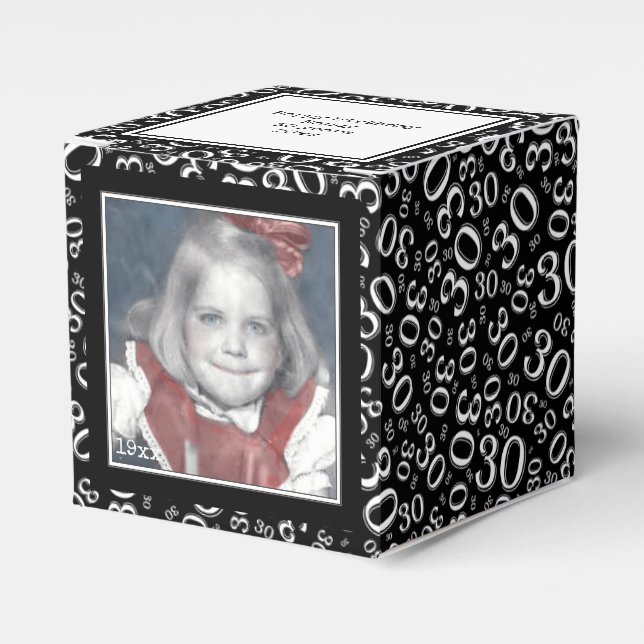 30th Photo Keepsake - Black/White  Number Pattern Favor Boxes (Front Side)