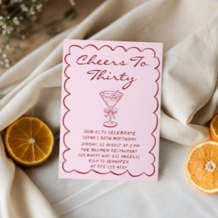 30th Pink “Cheers to Thirty” Martini Birthday Invitation