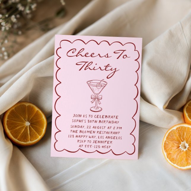 30th Pink “Cheers to Thirty” Martini Birthday Invitation (Creator Uploaded)