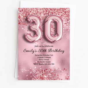 30th Pink Glitter Birthday Invitation