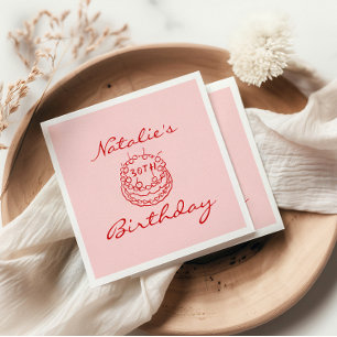 30th Pink Hand Drawn Cake Milestone Fun Birthday Napkins