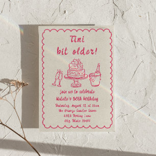 30th Pink Hand Drawn Champagne Cake Birthday Party Invitation