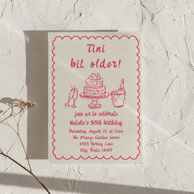 30th Pink Hand Drawn Champagne Cake Birthday Party Invitation (Creator Uploaded)