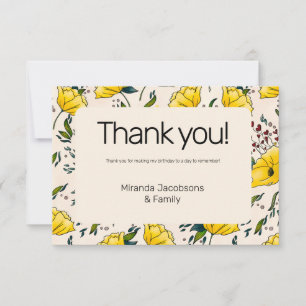 30th poppies floral yellow flowers poppy modern thank you card