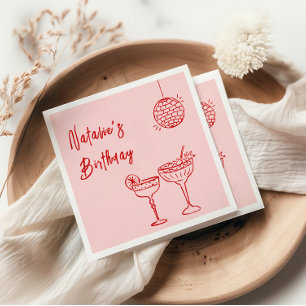 30th Retro Hand Drawn Pink Red Milestone Birthday Napkins