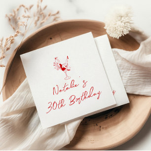 30th Retro White Red Hand Drawn Milestone Birthday Napkins
