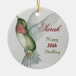 30th Ruby Throated Hummingbird Keepsake Birthday Ceramic Ornament