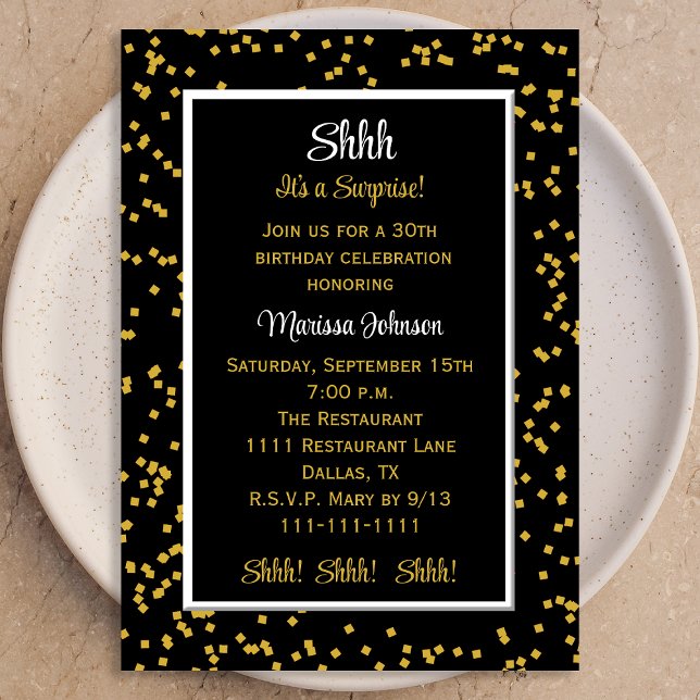 30th Shhh it's a Surprise Birthday Confetti  Invitation (Creator Uploaded)