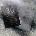 30th Silver & Black Glitter Birthday Party Invitation<br><div class="desc">Celebrate your milestone with this dazzling 30th Birthday invitation! Featuring a striking faux silver metallic balloon number set against a shimmering silver glitter backdrop, this design radiates elegance and fun. The black background enhances the sparkle, while white and silver editable typography adds a touch of sophistication. Perfect for announcing your...</div>