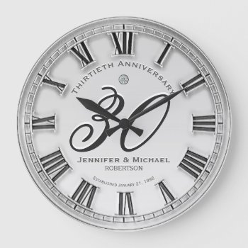 30th Silver Wedding Anniversary Large Clock by AZEZcom at Zazzle