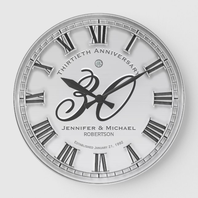 30th Silver Wedding Anniversary Large Clock (Front)