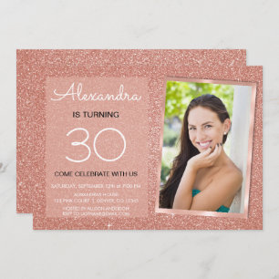 30th Sparkle Rose Gold Blush Pink Photo Invitation