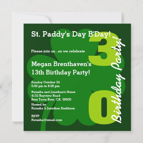 30th ST PATRICK Birthday Party Shamrock A01 Invitation