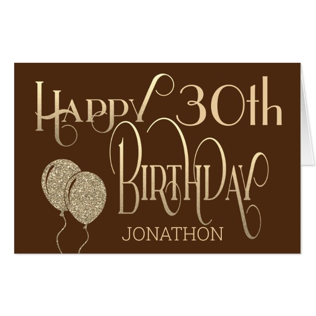 30th Stylish gold text Brown Happy Birthday Card (Front Horizontal)